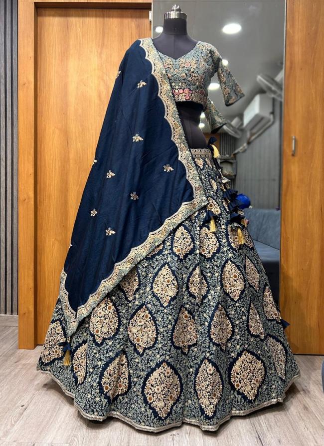 Silk Blue Wedding Wear Embroidery Work Lehenga Choli